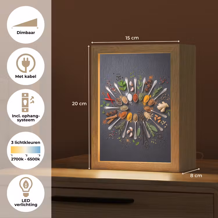 Kruiden - Lepels - Culinair - Kleurrijk - Sfeervol Light Box met kabel (Tafellamp) klein -USP_NL