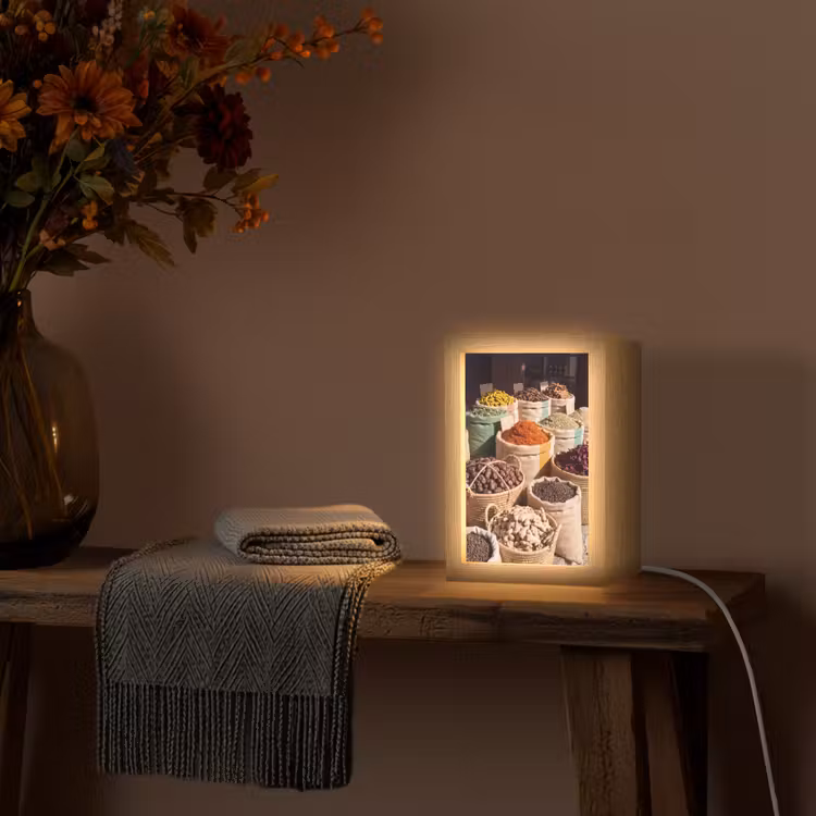 Tafellamp - Kruiden - Markt - Kleurrijk - Kruiden - Markt - Kleurrijk Light Box met kabel (Tafellamp) klein