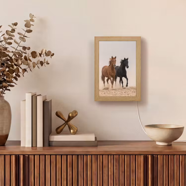 Kudde paarden - Stofwolk - Bruin - Zwart Light Box met kabel (Tafellamp) klein -sfeer2