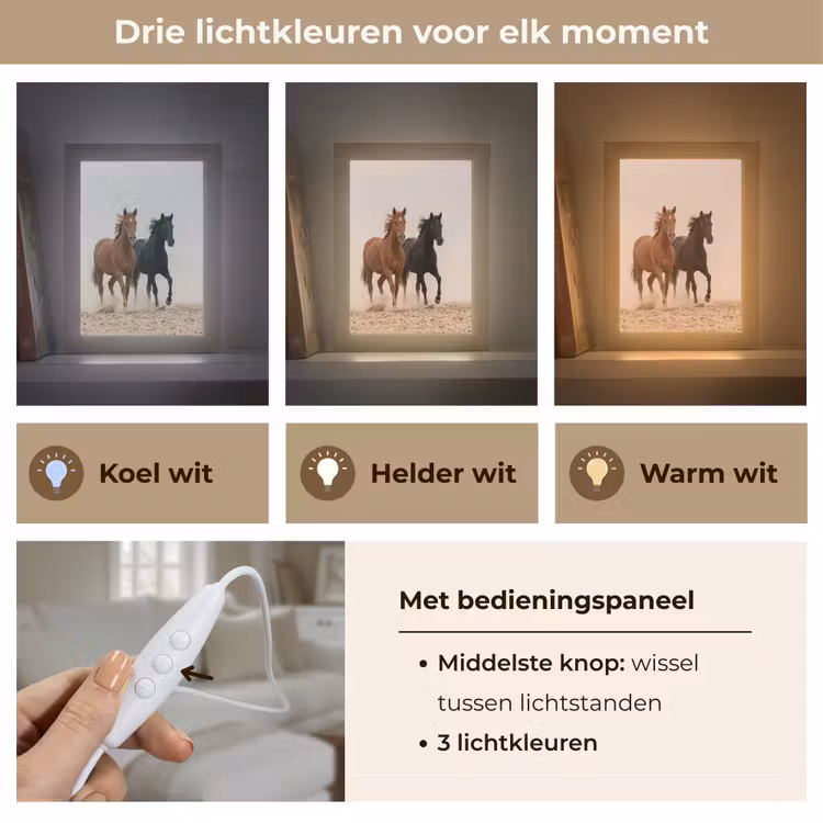 Kudde paarden - Stofwolk - Bruin - Zwart Light Box met kabel (Tafellamp) klein -USP_lichtkleurNL