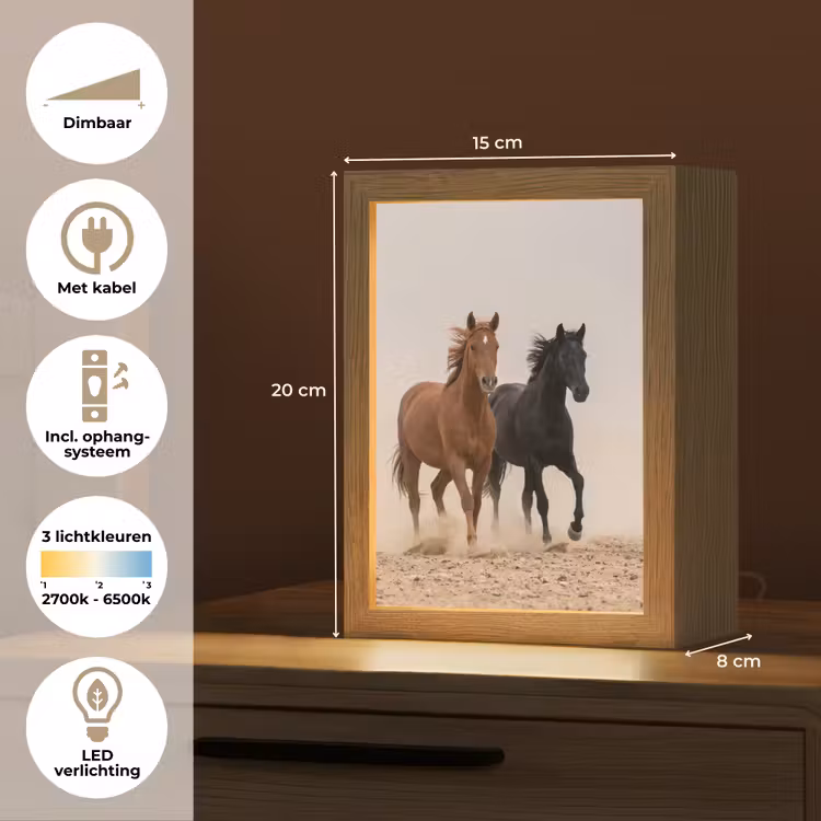 Kudde paarden - Stofwolk - Bruin - Zwart Light Box met kabel (Tafellamp) klein -USP_NL