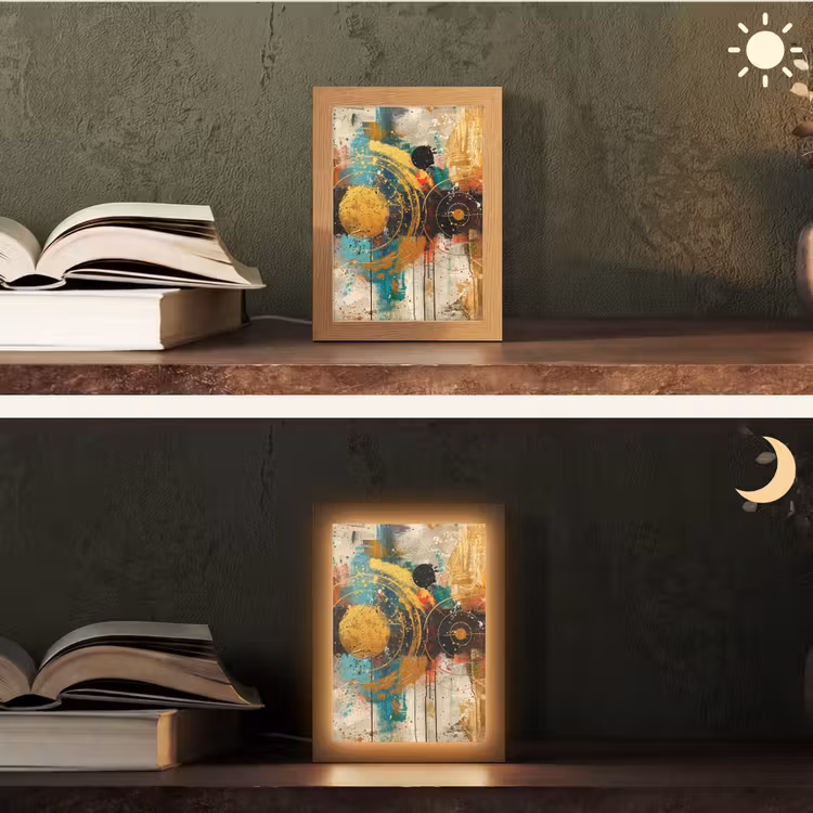 Kunst - Abstract - Aesthetic - Goud Light Box met kabel (Tafellamp) klein -sfeer3