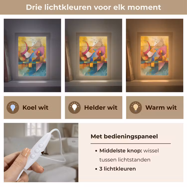 Kunst - Abstract - Aesthetic - Kleurrijk - Art Light Box met kabel (Tafellamp) klein -USP_lichtkleurNL