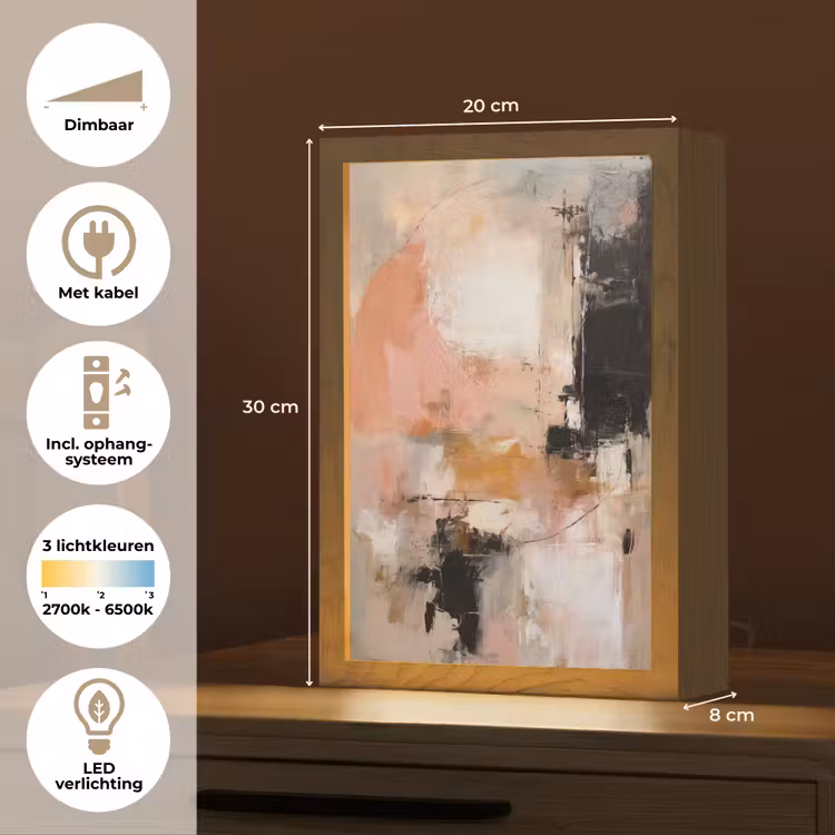 Kunst - Abstract - Beige - Verf Light Box met kabel (Tafellamp) klein -USP_NL