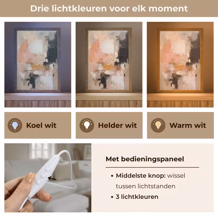 Kunst - Abstract - Beige - Verf Light Box met kabel (Tafellamp) klein -USP_lichtkleurNL