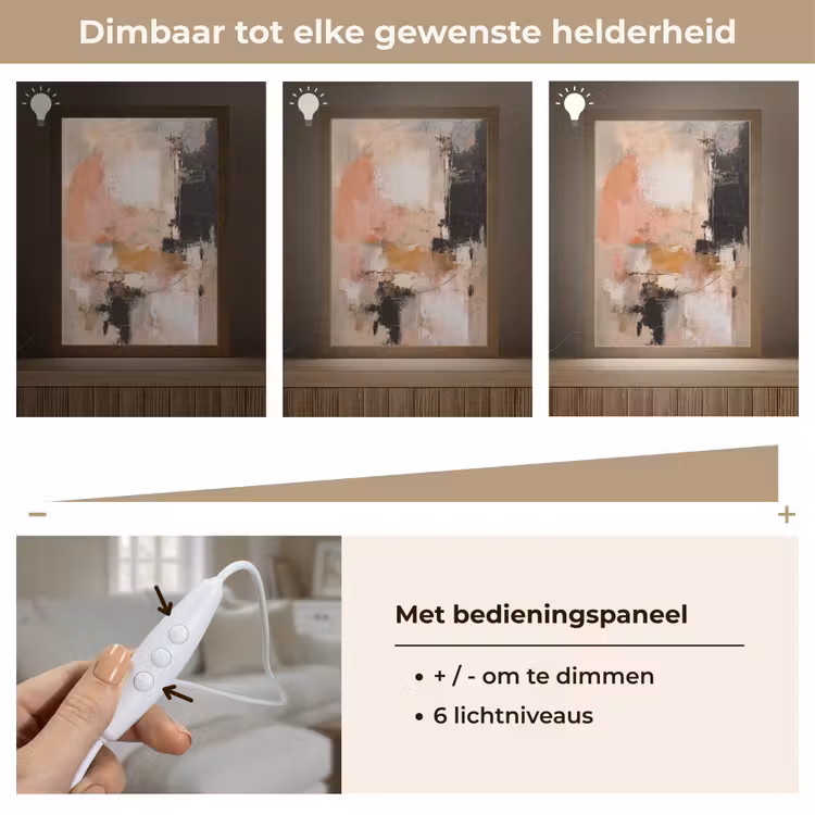 Kunst - Abstract - Beige - Verf Light Box met kabel (Tafellamp) klein -USP_dimbaarNL