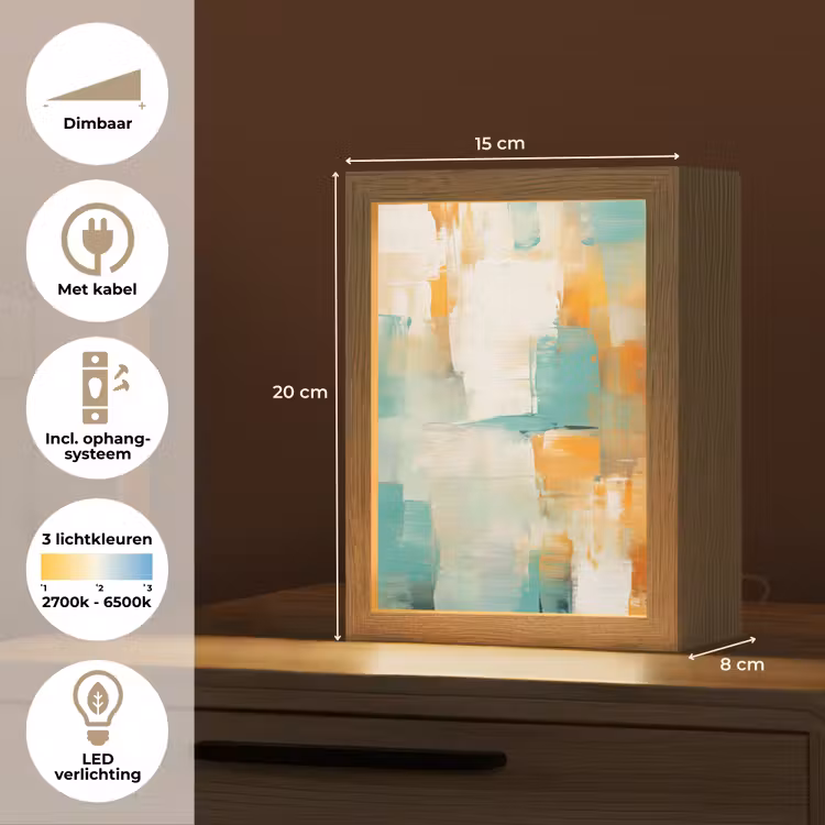 Kunst - Abstract - Blauw - Wit Light Box met kabel (Tafellamp) klein -USP_NL