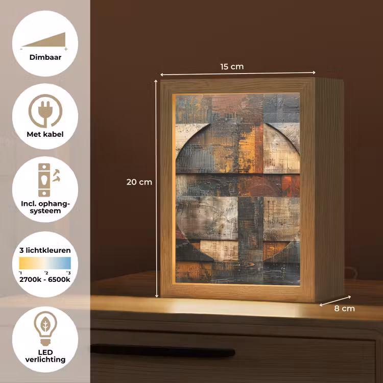 Kunst - Bruin - Abstract - Hout motief Light Box met kabel (Tafellamp) klein -USP_NL