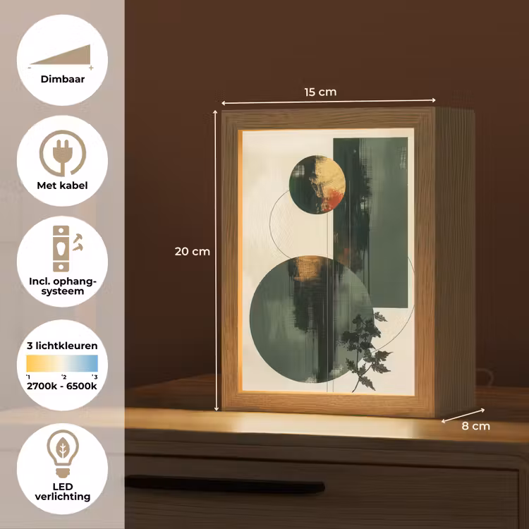 Kunst - Cirkels - Modern - Abstract Light Box met kabel (Tafellamp) klein -USP_NL