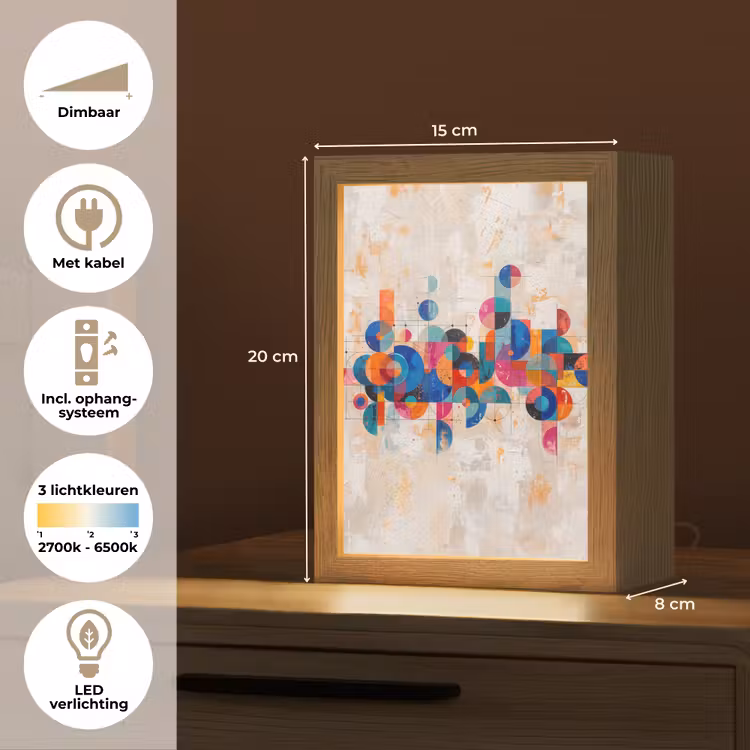 Kunst - Geometrisch - Abstract - Kleurrijk Light Box met kabel (Tafellamp) klein -USP_NL