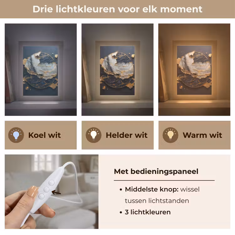 Kunst - Goud - Zwart - Modern - Abstract Light Box met kabel (Tafellamp) klein -USP_lichtkleurNL