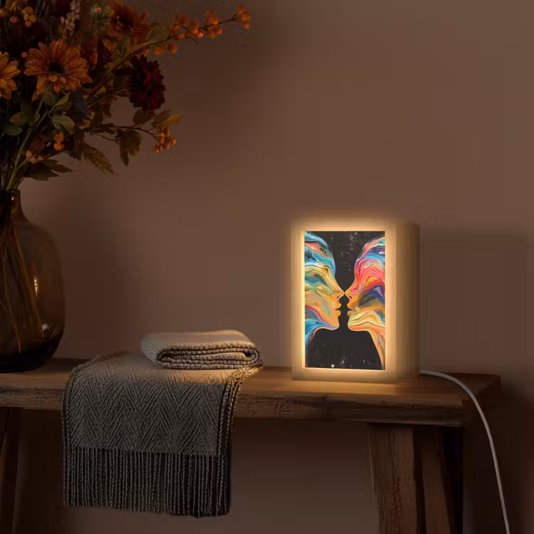 Kunst - Kleurrijk - Vrouw - Art - Abstract - Gezichten Light Box met kabel (Tafellamp) klein -sfeer4