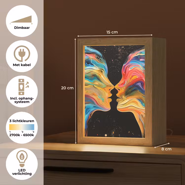 Kunst - Kleurrijk - Vrouw - Art - Abstract - Gezichten Light Box met kabel (Tafellamp) klein -USP_NL