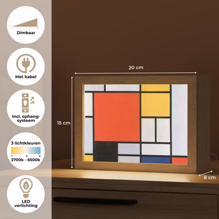 Kunst - Mondriaan - Oude meesters - Compositie 2 Light Box met kabel (Tafellamp) klein -USP_NL