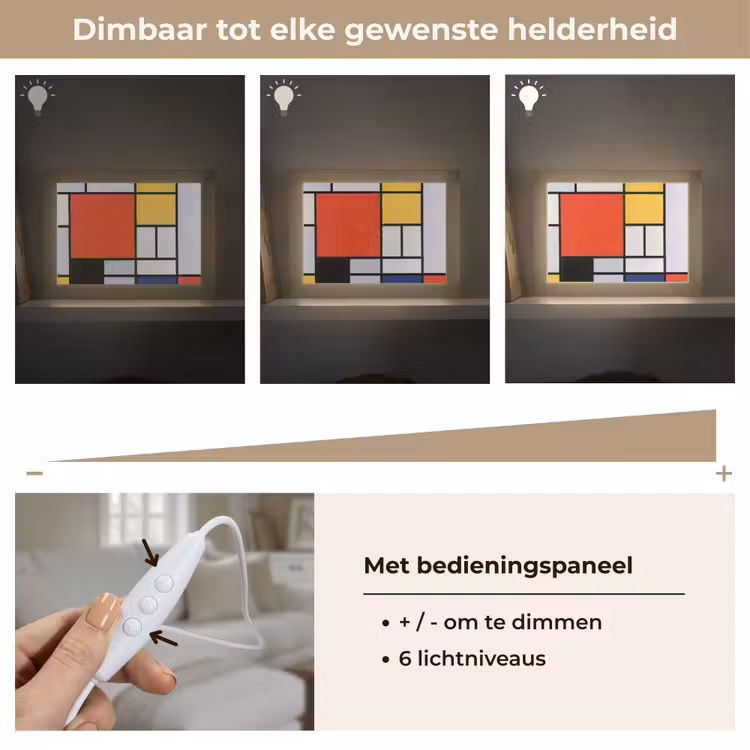 Kunst - Mondriaan - Oude meesters - Compositie 2 Light Box met kabel (Tafellamp) klein -USP_dimbaarNL