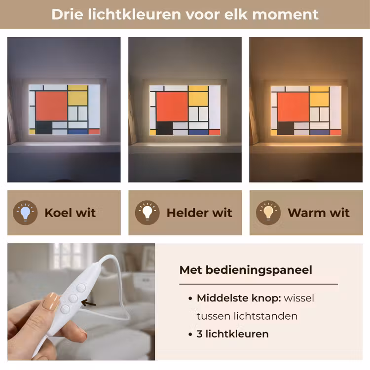 Kunst - Mondriaan - Oude meesters - Compositie 2 Light Box met kabel (Tafellamp) klein -USP_lichtkleurNL
