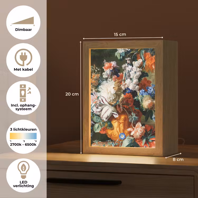 Kunst - Oude meesters - Boeket bloemen in een urn Light Box met kabel (Tafellamp) klein -USP_NL