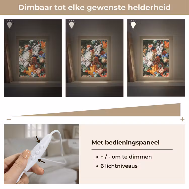 Kunst - Oude meesters - Boeket bloemen in een urn Light Box met kabel (Tafellamp) klein -USP_dimbaarNL
