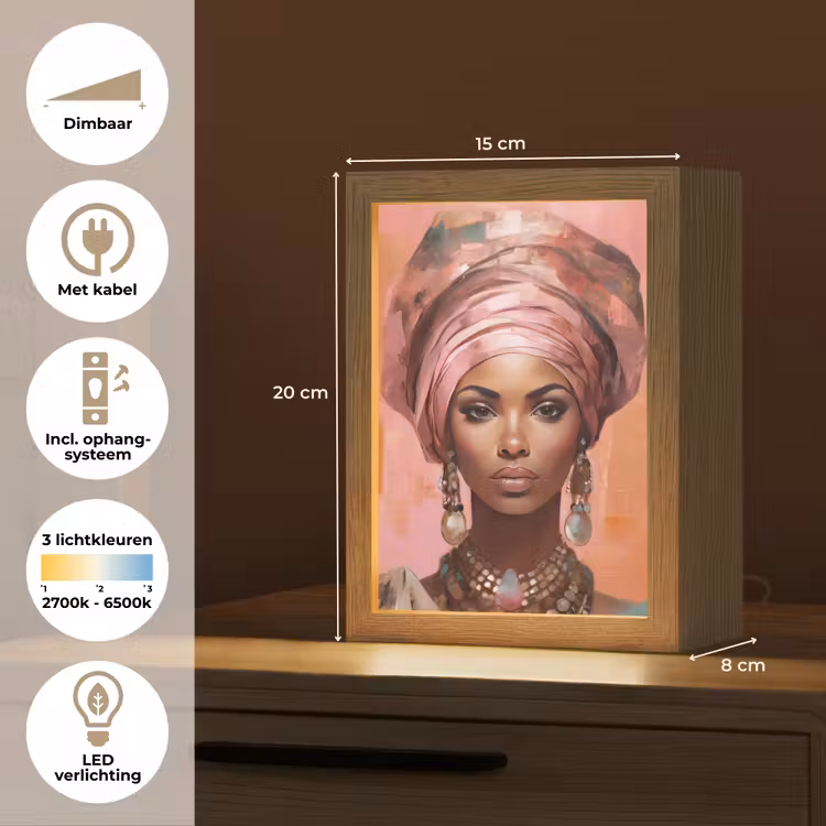 Kunst - Vrouw - Roze - Sieraden - Portret Light Box met kabel (Tafellamp) klein -USP_NL