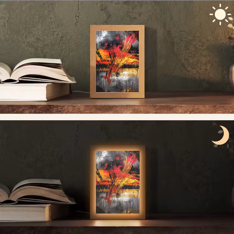 Kunst - Zwart - Abstract Light Box met kabel (Tafellamp) klein -sfeer3
