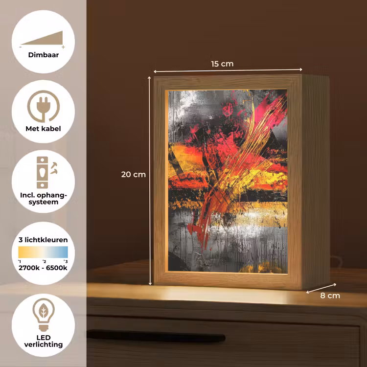 Kunst - Zwart - Abstract Light Box met kabel (Tafellamp) klein -USP_NL