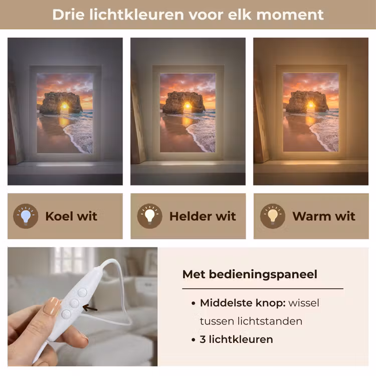 Kust - Rots - Zonsondergang - Zee - Natuur Light Box met kabel (Tafellamp) klein -USP_lichtkleurNL