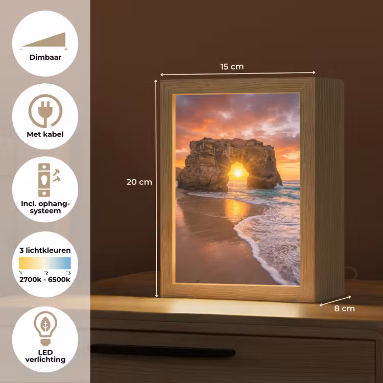 Kust - Rots - Zonsondergang - Zee - Natuur Light Box met kabel (Tafellamp) klein -USP_NL