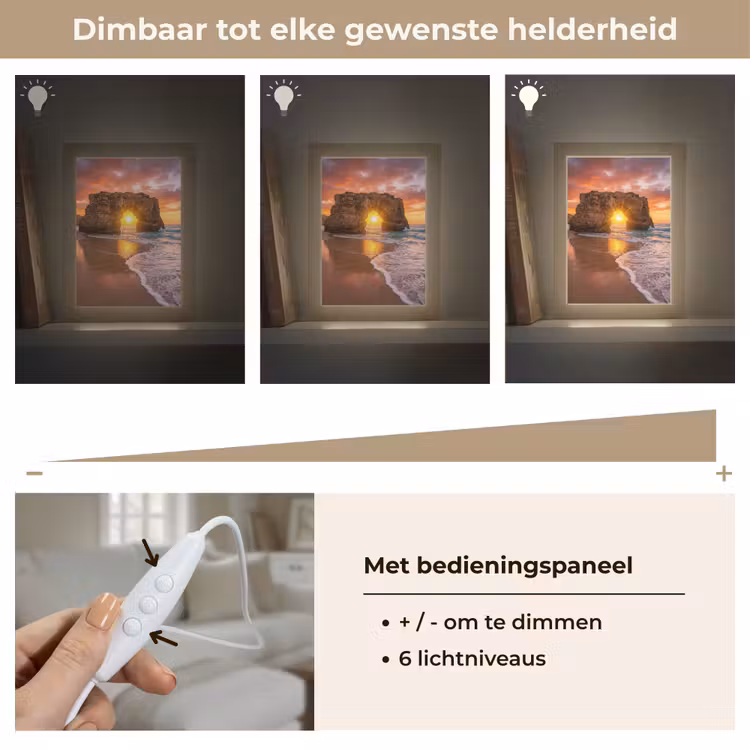 Kust - Rots - Zonsondergang - Zee - Natuur Light Box met kabel (Tafellamp) klein -USP_dimbaarNL
