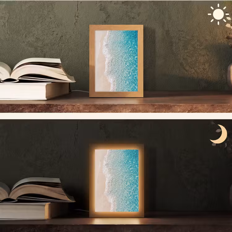 Kust - Zand - Blauw Light Box met kabel (Tafellamp) klein -sfeer3