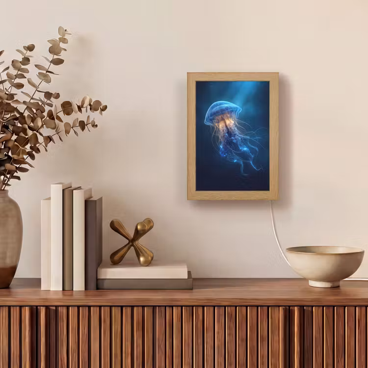 Kwal - Lichtgevend - Tentakels - Blauw Light Box met kabel (Tafellamp) klein -sfeer2