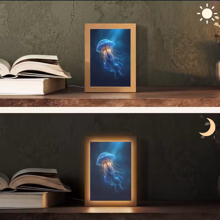 Kwal - Lichtgevend - Tentakels - Blauw Light Box met kabel (Tafellamp) klein -sfeer3
