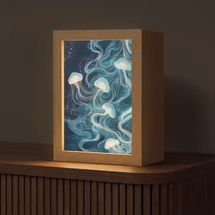 Kwallen - Zee - Wit - Golven Light Box met kabel (Tafellamp) klein -z3d_website