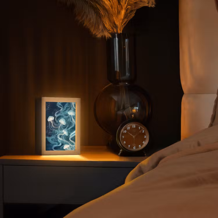 Kwallen - Zee - Wit - Golven Light Box met kabel (Tafellamp) klein -sfeer1