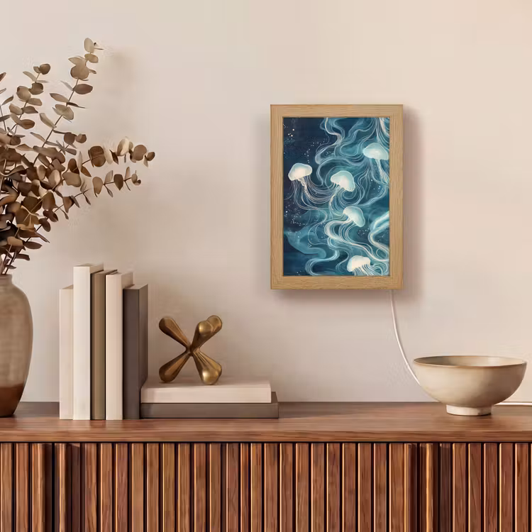 Kwallen - Zee - Wit - Golven Light Box met kabel (Tafellamp) klein -sfeer2