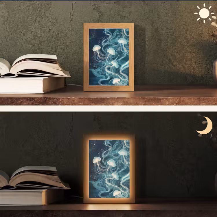 Kwallen - Zee - Wit - Golven Light Box met kabel (Tafellamp) klein -sfeer3