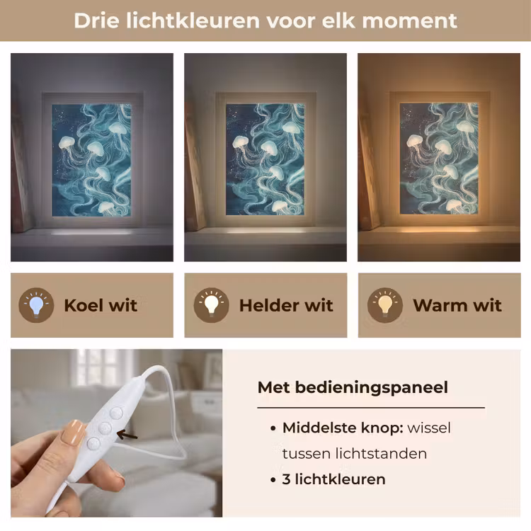 Kwallen - Zee - Wit - Golven Light Box met kabel (Tafellamp) klein -USP_lichtkleurNL
