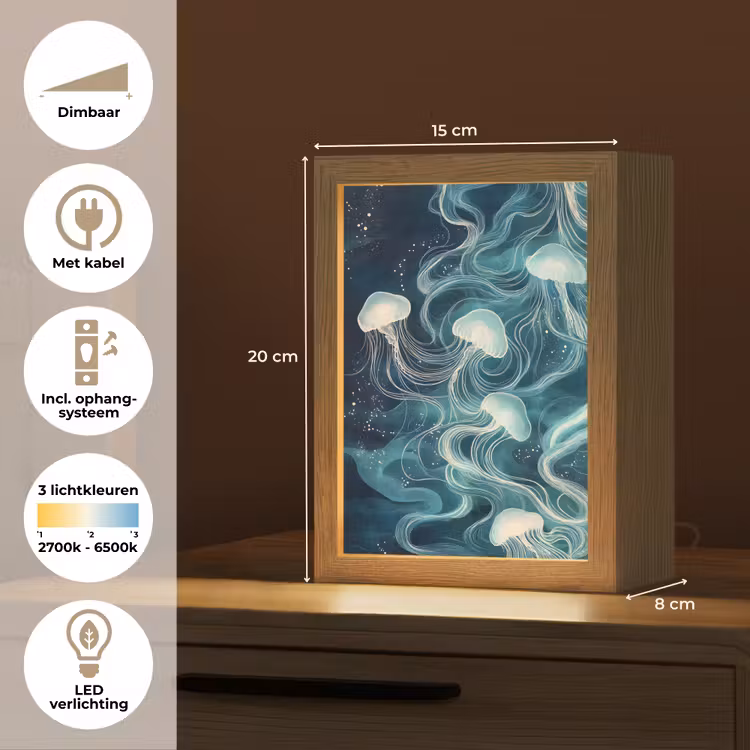 Kwallen - Zee - Wit - Golven Light Box met kabel (Tafellamp) klein -USP_NL