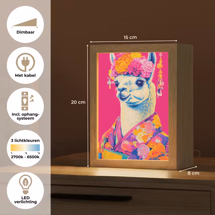 Lama - Kimono - Bloemenkrans - Felroze Light Box met kabel (Tafellamp) klein -USP_NL