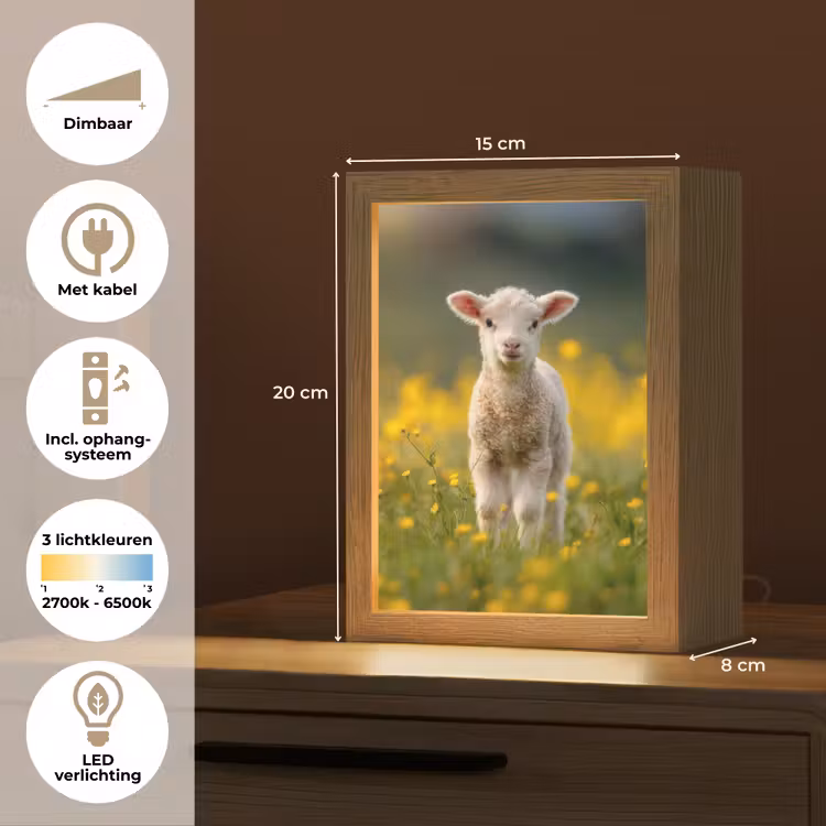Lammetje - Gras - Bloemen - Geel Light Box met kabel (Tafellamp) klein -USP_NL