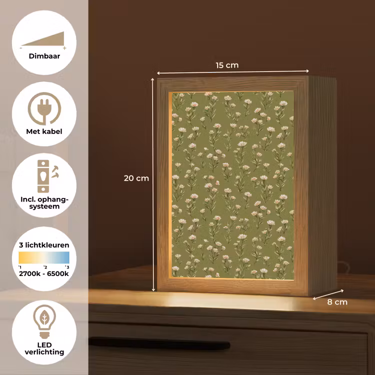 Landelijk - Bloemen - Groen Light Box met kabel (Tafellamp) klein 925 -USP_NL