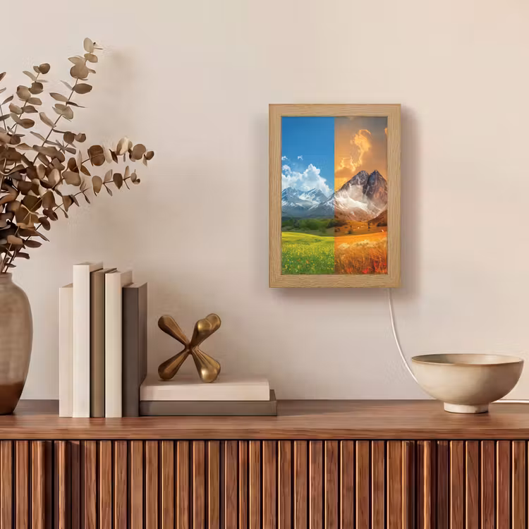 Landschap - 4 seizoenen - Natuur - Winter - Lente - Zomer - Herfst Light Box met kabel (Tafellamp) klein -sfeer2
