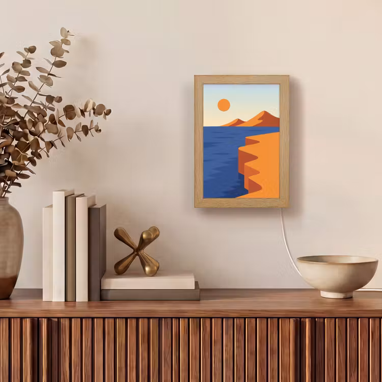 Landschap - Bergen - Zon - Zee Light Box met kabel (Tafellamp) klein -sfeer2