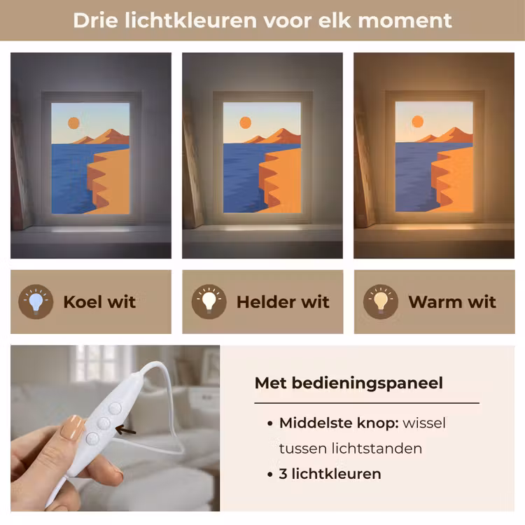 Landschap - Bergen - Zon - Zee Light Box met kabel (Tafellamp) klein -USP_lichtkleurNL