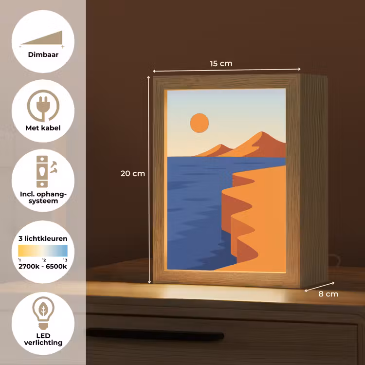 Landschap - Bergen - Zon - Zee Light Box met kabel (Tafellamp) klein -USP_NL