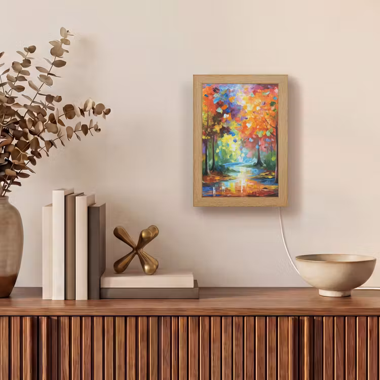 Landschap - Bos - Kleuren - Natuur Light Box met kabel (Tafellamp) klein -sfeer2