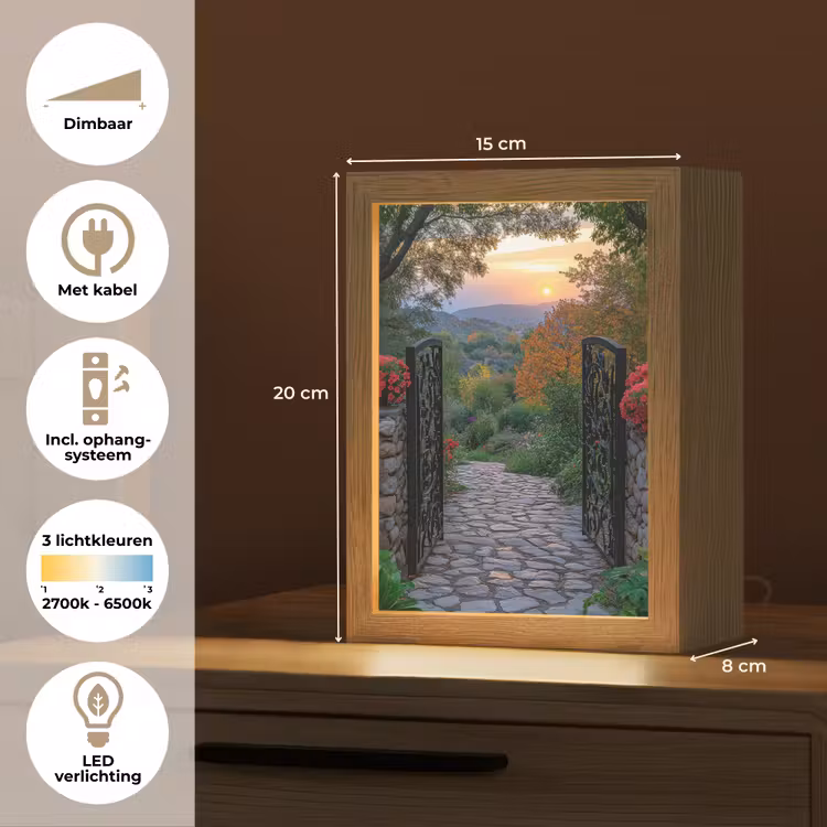Landschap - Hek - Pad - Zonsondergang - Natuur Light Box met kabel (Tafellamp) klein -USP_NL