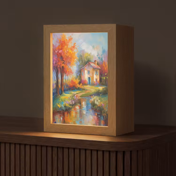 Landschap - Kleurrijk - Olieverf - Kunst Light Box met kabel (Tafellamp) klein -z3d_website