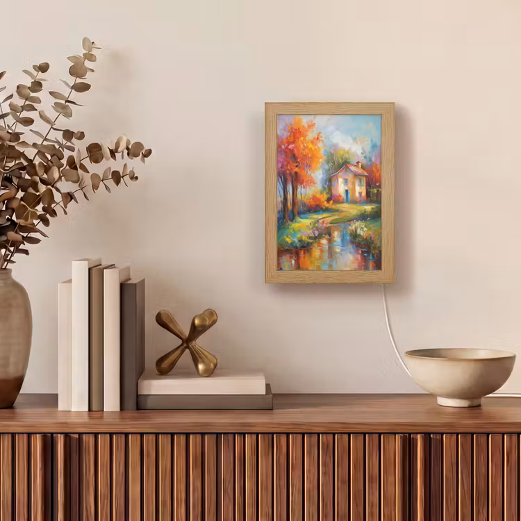 Landschap - Kleurrijk - Olieverf - Kunst Light Box met kabel (Tafellamp) klein -sfeer2
