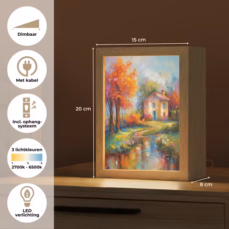 Landschap - Kleurrijk - Olieverf - Kunst Light Box met kabel (Tafellamp) klein -USP_NL