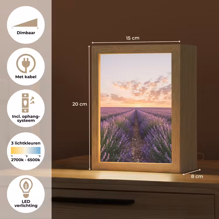 Landschap - Lavendelveld - Paars Light Box met kabel (Tafellamp) klein -USP_NL